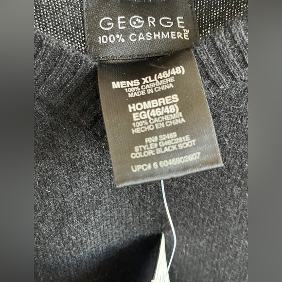 NWT George designer Mens 100% Cashmere Sweater 2 ply black slate gray V neck XXL - Picture 6 of 16